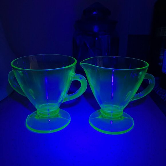 Hazel Atlas Ovide Green Uranium Open Sugar and Creamer - Picture 8 of 9